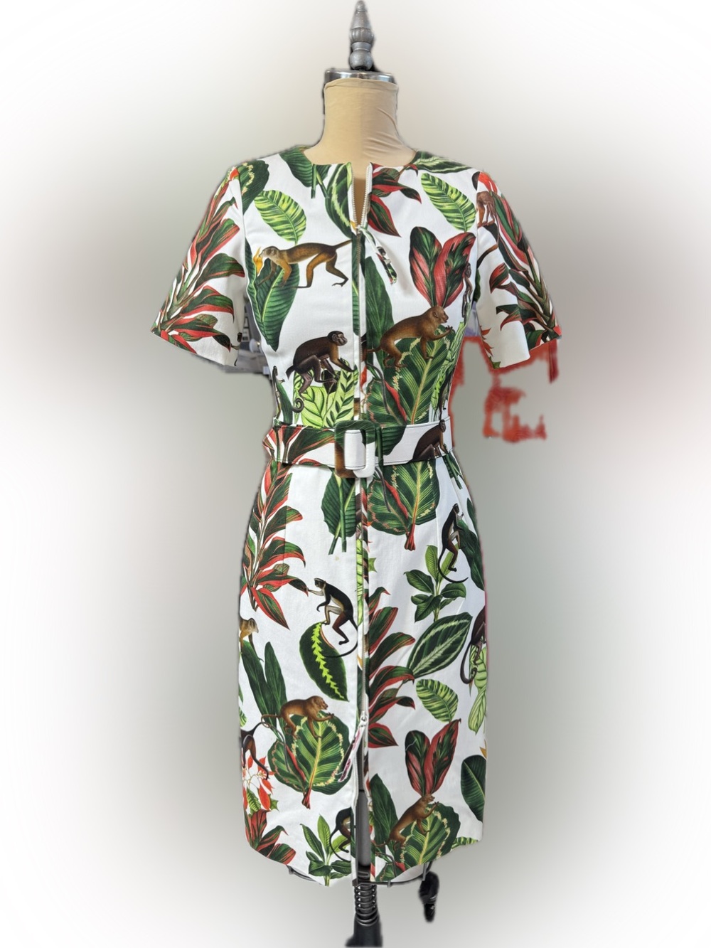Oscar de la Renta dress, specifically the "Short-Sleeve Zip-Front Belted - Picture 3 of 11